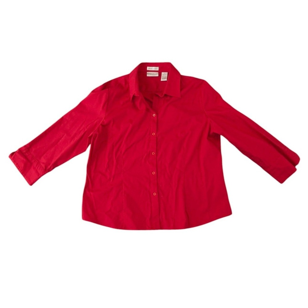 Red Button Down Shirt Cotton Blouse Draper's &‎ Damon's 18 Wrinkle Resistant